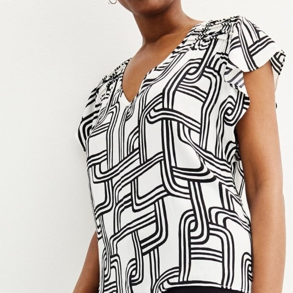 Nine West Black and White Patterned Blouse